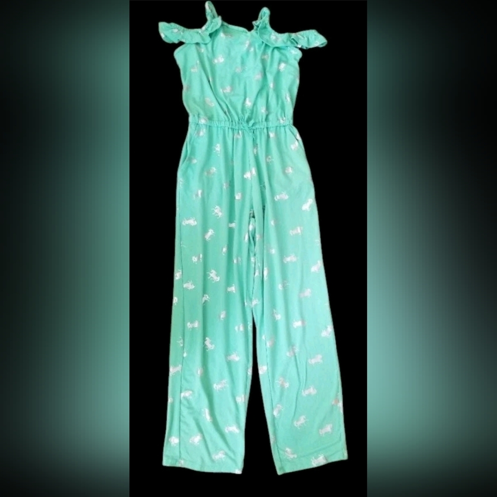 Extremely ME size 14 Stretchy Green Jumpsuit With Silver Unicorn Print